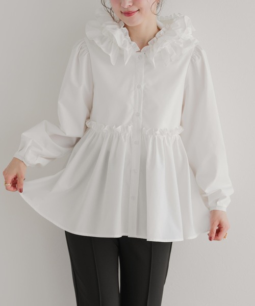 Fit more（フィットモア） ブラウス シャツ フリルフード切り替え