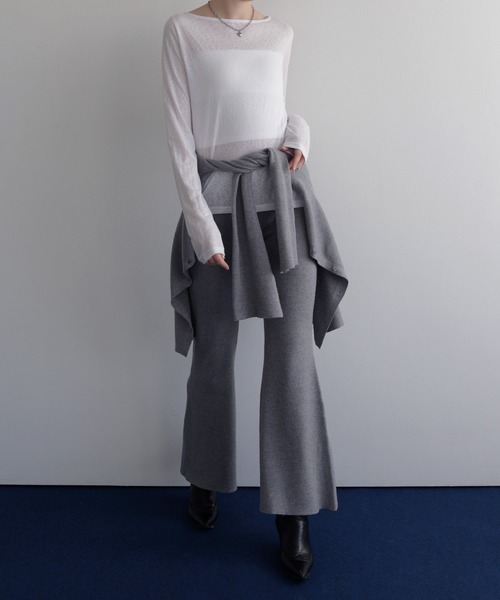 カーディガン フレアスリーブリブポロニットニットカーディガン レディース