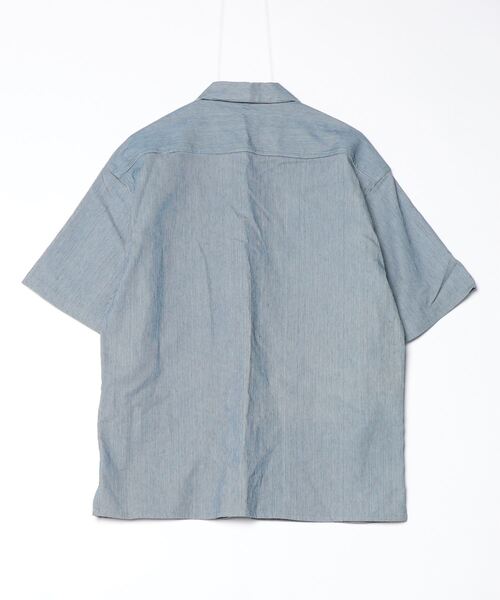 「BEN DAVIS」 ストライプ柄半袖シャツ M ブルー メンズ_画像2