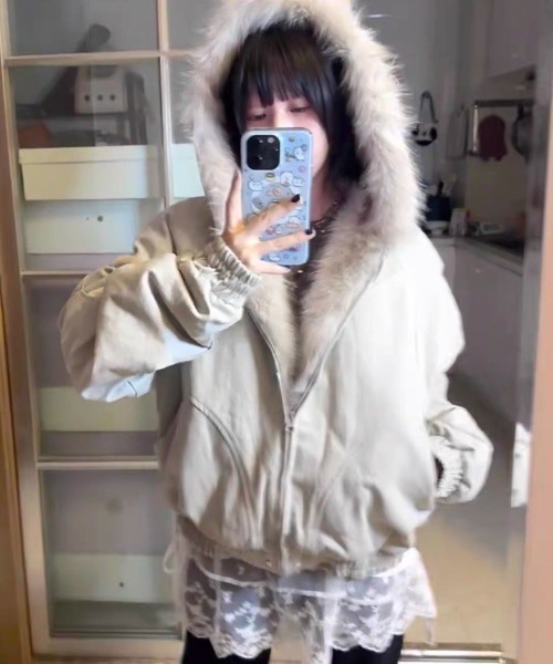 ALMO ブルゾン アウター 「LAMPOON」フェイクファーフードブルゾン