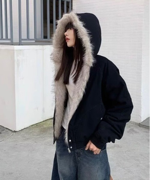 ALMO ブルゾン アウター 「LAMPOON」フェイクファーフードブルゾン