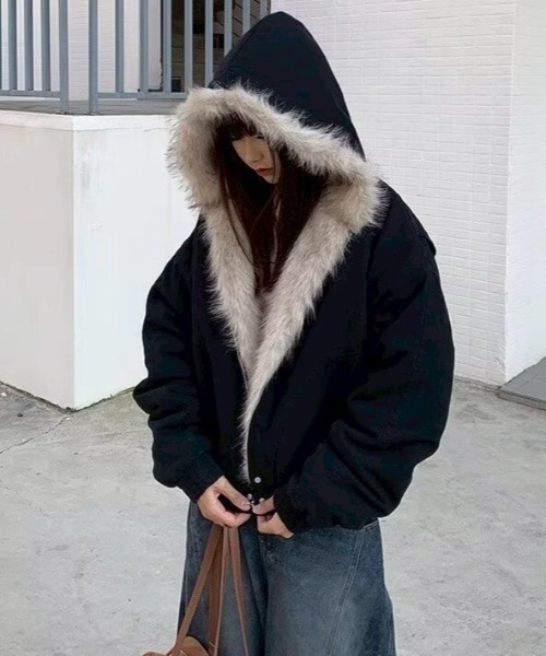 ALMO ブルゾン アウター 「LAMPOON」フェイクファーフードブルゾン