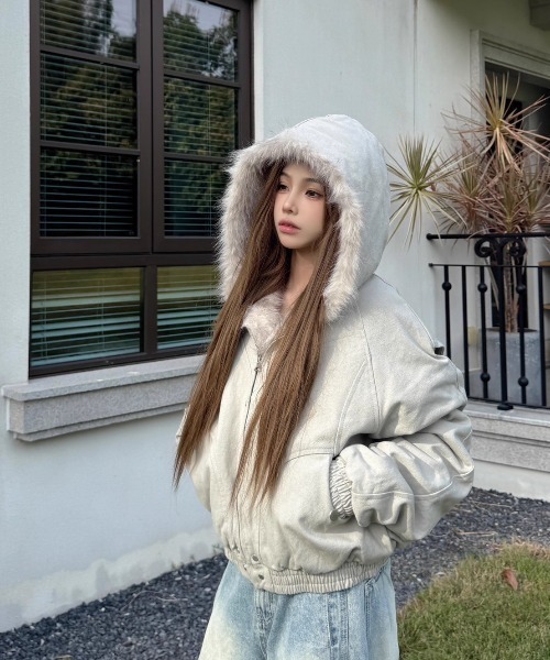 ALMO ブルゾン アウター 「LAMPOON」フェイクファーフードブルゾン