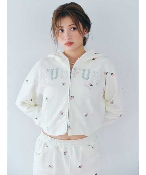 FURFUR（ファーファー） トレーナー スウェット フラワー刺繍ジップ