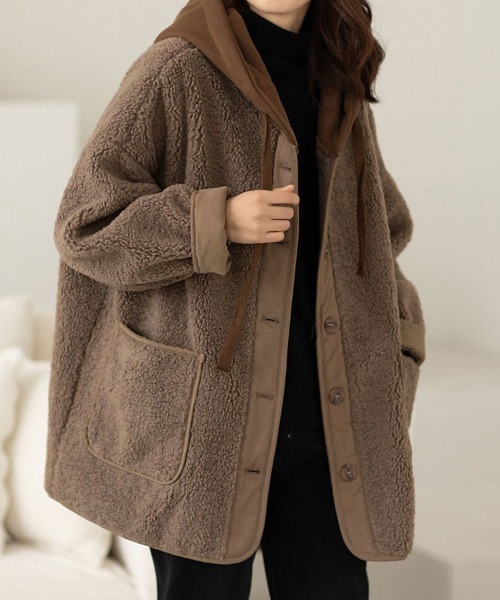 Sally Lunn コート アウター フード付きレイヤードボアジャケット