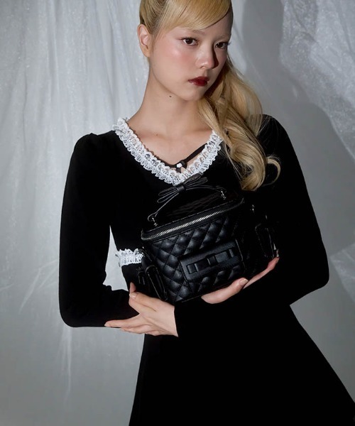 FickleBebe キルティングリボンバニティ ブラック Fickle Bebe（フィクルベベ） ショルダーバッグ バッグ キルティング