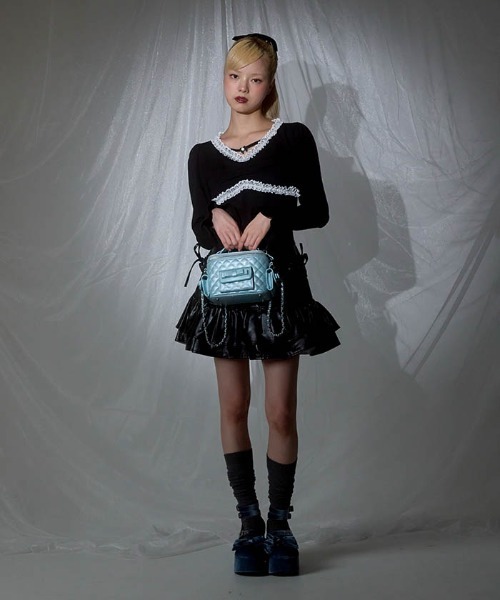 FickleBebe キルティングリボンバニティ ブラック Fickle Bebe（フィクルベベ） ショルダーバッグ バッグ キルティング