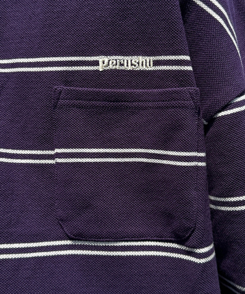 「Perushu」 半袖ポロシャツ MEDIUM チャコールグレー メンズ_画像7