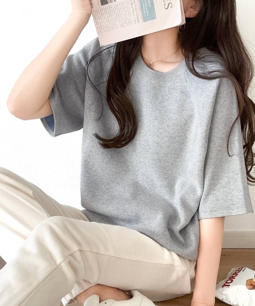 「Java」 半袖ニット MEDIUM グレー レディース_画像6