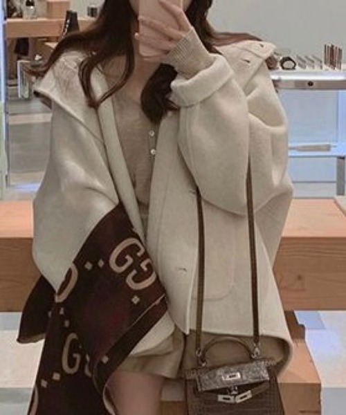 DIAVEL コート アウター Aラインフードショートコート／大人フェミニン