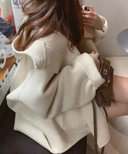 DIAVEL コート アウター Aラインフードショートコート／大人フェミニン