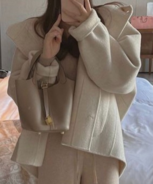 DIAVEL コート アウター Aラインフードショートコート／大人フェミニン