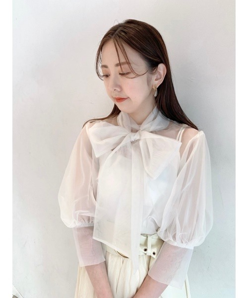「LILY BROWN」 半袖ブラウス ONE SIZE ホワイト レディース_画像4
