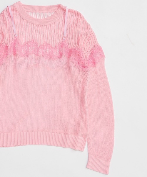 ❤️エムズグレイシー❤️レースニット❤️ピンク❤️フェミニンデザイン❤️ MISCH MASCH（ミッシュマッシュ） ニット セーター レースケープニット