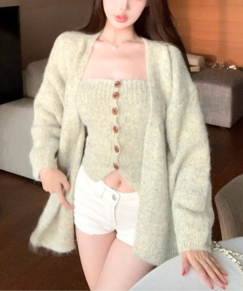 カーディガン メランジニット カーデ＆チューブトップ 2ピース