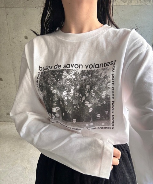tシャツ モノクロフォトデザインロンT／長袖Tシャツ レディース