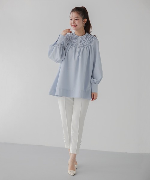 「Fit more」 長袖ブラウス FREE ネイビー レディース_画像3