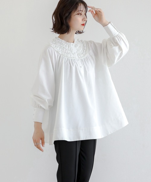 「Fit more」 長袖ブラウス FREE ネイビー レディース_画像5