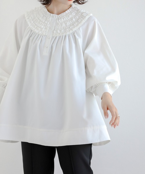 「Fit more」 長袖ブラウス FREE ネイビー レディース_画像7