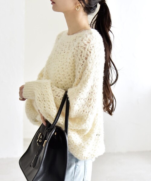 「quaranciel」 長袖ニット ONE SIZE ネイビー レディース_画像5