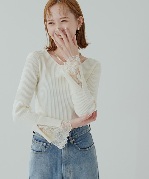 「natural couture」 長袖ニット FREE チャコールグレー レディース_画像2