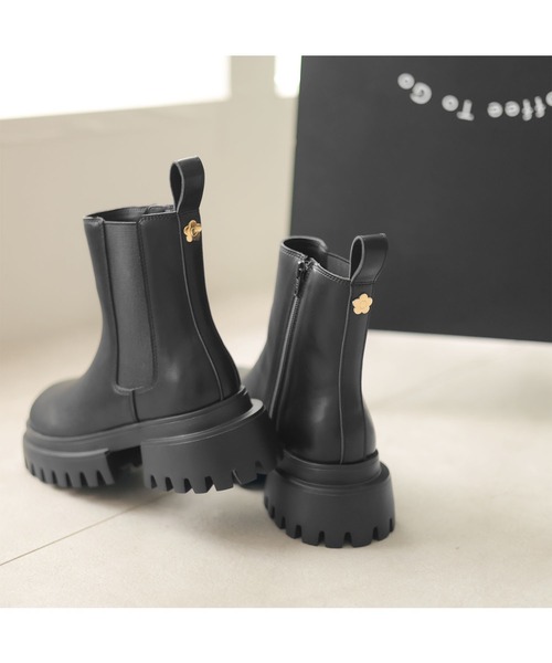 サイドゴアブーツ ブラック 厚底 マリクワ MARY QUANT（マリークヮント） ブーツ マリークワント メタルデイジー