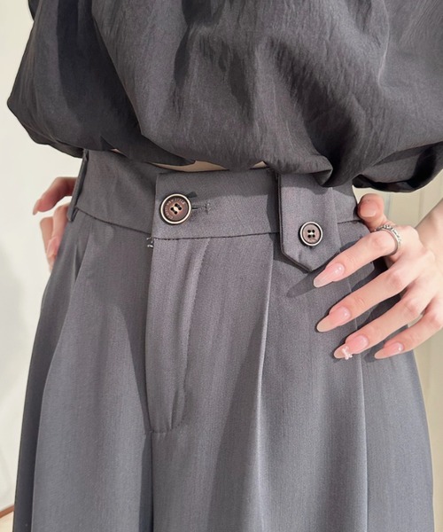 Ada. ワイドパンツ スラックス パンツ ウェストタブ付 ワイド フレア
