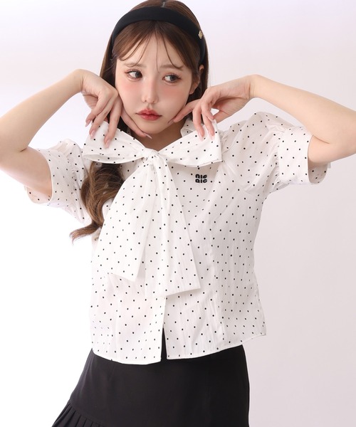 E-clatメッシュ切り替え刺繍ジップアップ ブルゾン春夏 one after another NICE CLAUP ブラウス シャツ 夏 半袖 「リバイバル