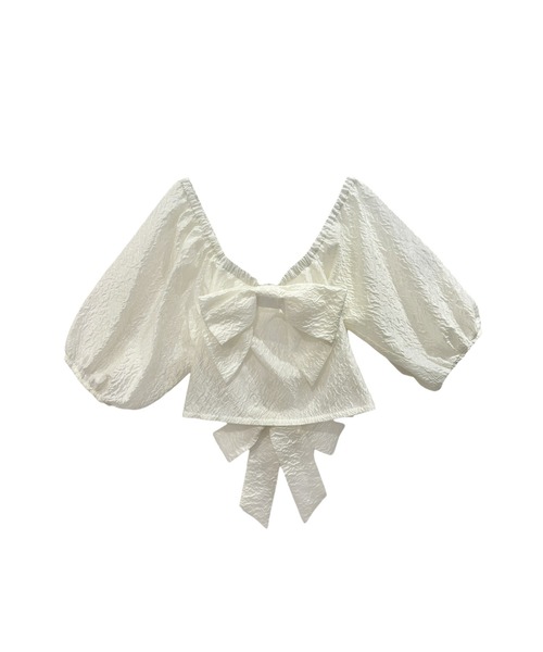 ブラウス シャツ jacquard ribbon puff blouse レディースの画像