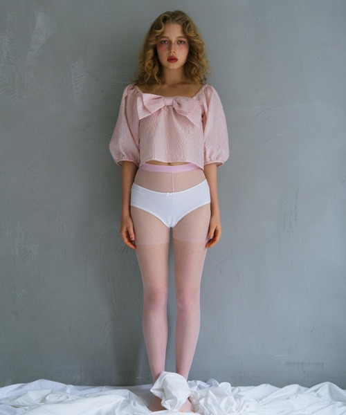 ブラウス シャツ jacquard ribbon puff blouse レディースの画像