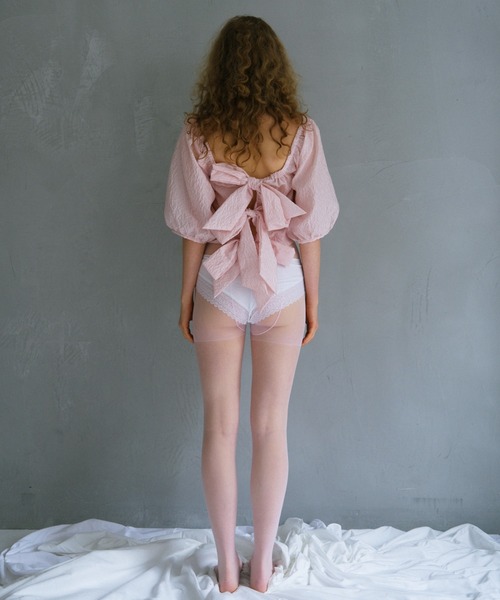 ブラウス シャツ jacquard ribbon puff blouse レディースの画像