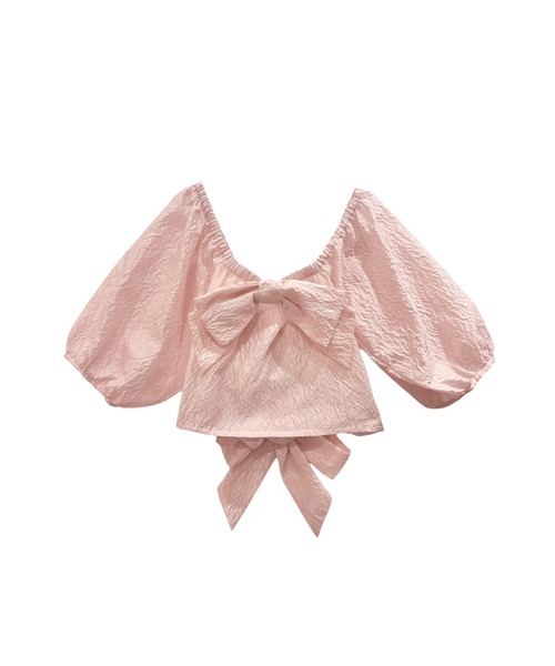 ブラウス シャツ jacquard ribbon puff blouse レディースの画像