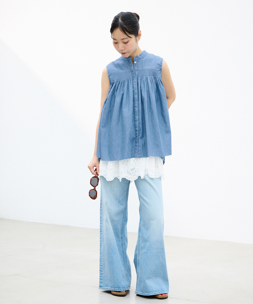 【新品】AAYUSHI アユーシ　デニムピンタックブラウス IENA（イエナ） ブラウス シャツ AAYUSHI/アユーシ デニムピンタック