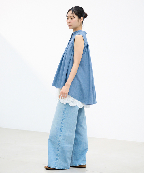 AAYUSHI　アユーシ　デニムピンタックブラウス【新品　未使用】 IENA（イエナ） ブラウス シャツ AAYUSHI/アユーシ デニムピンタック