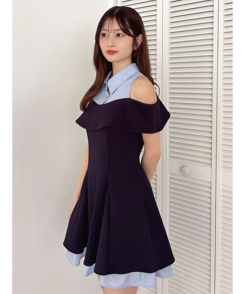 新品タグ付き dazzlin レイヤードシャツ　ワンピース M ベルト付 dazzlin（ダズリン） ワンピース シャツレイヤードカットワンピース