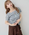 カーディガン アイレットボーダーカーディガン ...の詳細画像1