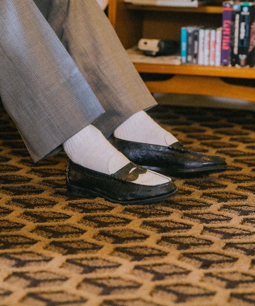 ローファー EMBOSSED LOAFERS BLACK WHITE PAISLEY メンズ