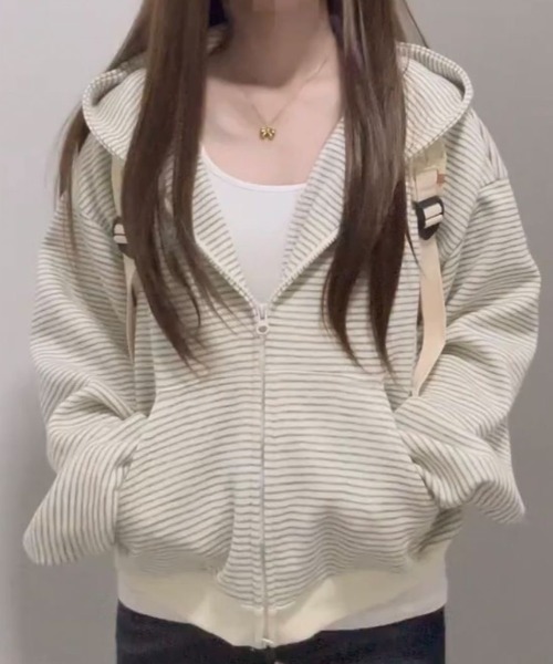 ViViDAY パーカー ボーダー柄ジップアップパーカー レディース 