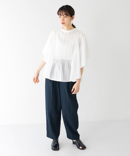 断*︎様 TWILL バタフライスリーブブラウス　ブラック 多ボタン×ピンタックバタフライスリーブブラウス 綿ローン