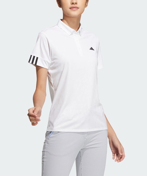 【adidas GOLF/アディダス】サイドシームレス半袖ポロシャツ・Lホワイト adidas ポロシャツ ポロ エンボスプリント 半袖ボタンダウン