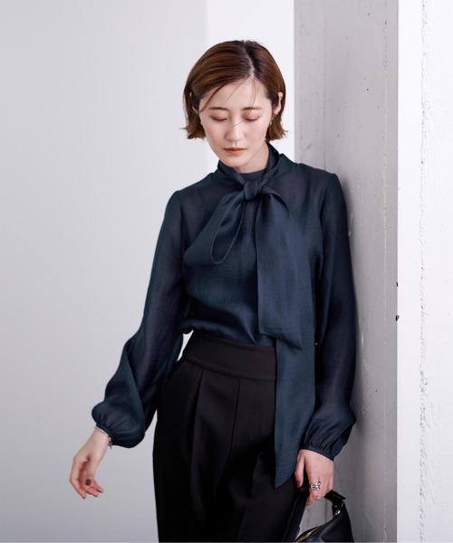 ur's（ユアーズ） ブラウス シャツ ボウタイ付シアーハイネック