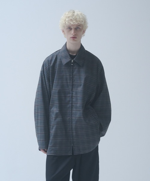 ジャケット ブルゾン アウター ジッパー オーバーサイズ 全2色 DOOPZ ブルゾン アウター Oversized zip up check shirt jacket