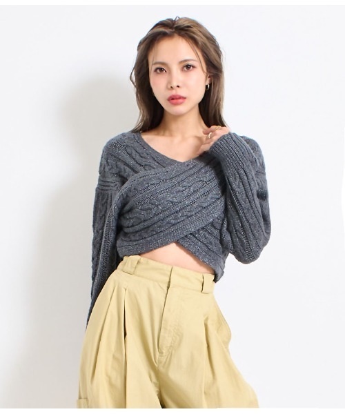 wrapinknot ケーブル柄 ニット LATINA ニット セーター 横編みケーブル柄ニットトップス