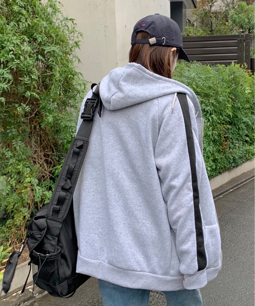 パーカー サイドラインスウェットジップアップパーカー レディース パーカー サイドラインワンポイント刺繍裏起毛 スウェットジップ