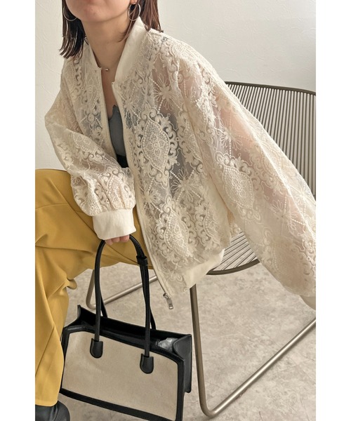 【新品】Palm Riche レース＆チュールブルゾン アイボリー palm RICHE ブルゾン アウター レース＆チュールブルゾン