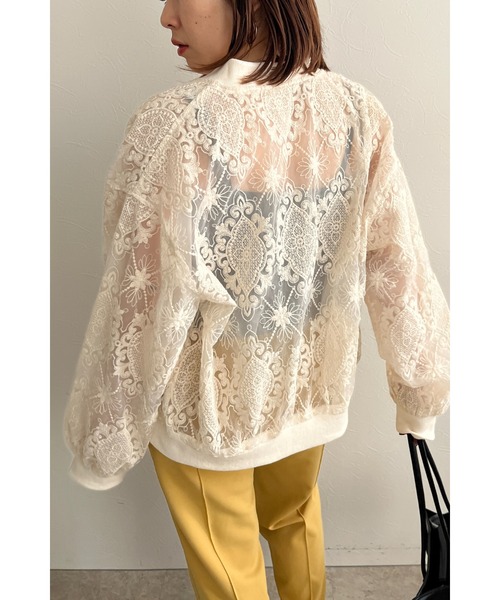 【新品】Palm Riche レース＆チュールブルゾン アイボリー palm RICHE ブルゾン アウター レース＆チュールブルゾン