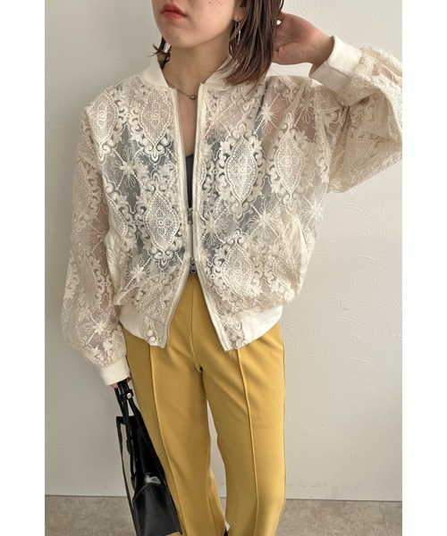 【新品】Palm Riche レース＆チュールブルゾン アイボリー palm RICHE ブルゾン アウター レース＆チュールブルゾン