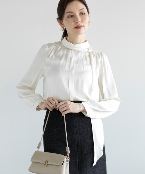 ブラウス シャツ 「DECADE CLASSIC」シルクネックレースアップデザインシャツ レディース
