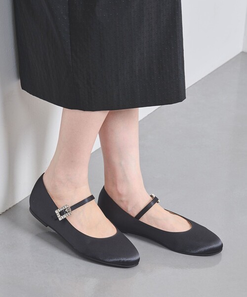 UNITEDARROWSベルベットビジューメリージェーン 37h 24.5㎝ 黒 UNITED