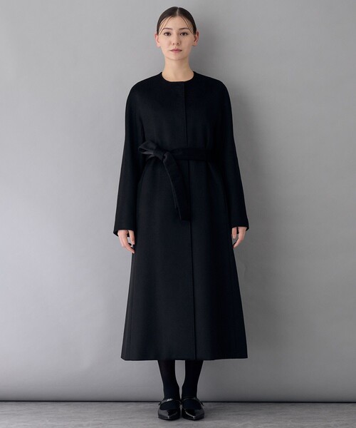 カシミヤ✨アナイ ロングコート ファー付き 黒 ベルト 38 M 美品 高級感 Filomo カシミヤ 混 ロング コート ダブルフェイス フォックス